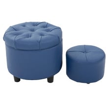 2 Piece Teo Cowhide Leather Ottoman & Footstool Set